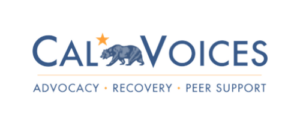 Cal Voices Logo with California Bear with words Advocacy, Recovery, Peer Support underneath
