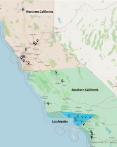 Map of California broken up into regions.