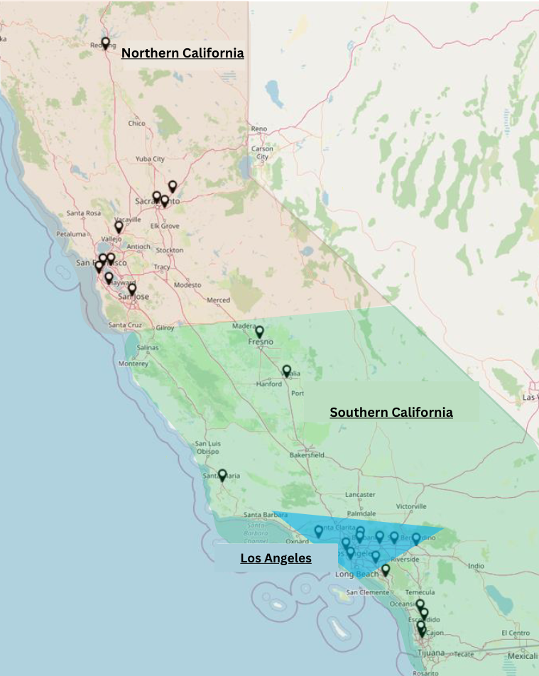 Map of California broken up into regions.