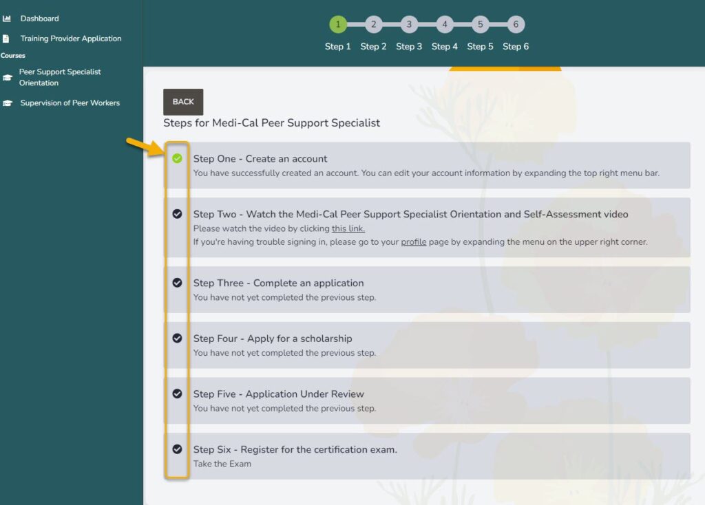 Peer Certification application dashboard