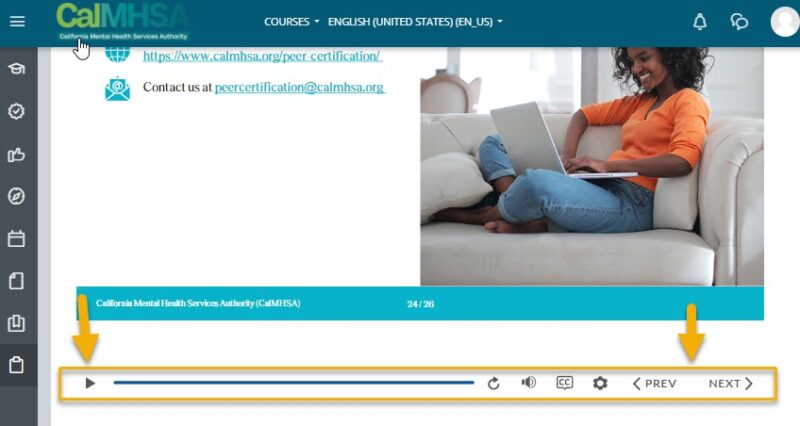 Moodle LMS Orientation Video screenshot highlighting controls.