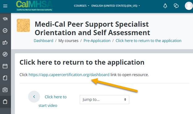 Moodle LMS link to return to CMPSS Application Dashboard