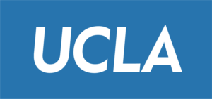 UCLA logo, white lettering with a blue rectangular background.