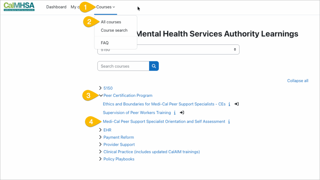 Orientation Course Steps Display