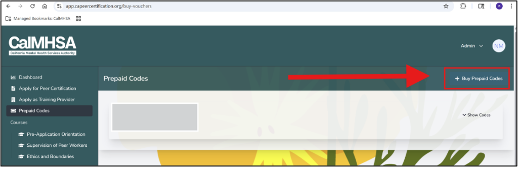 a screenshot of the portal shows a red arrow pointing to "prepaid code".