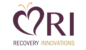 Recovery Innovations logo, a heart is depicted next to the letters "RI"