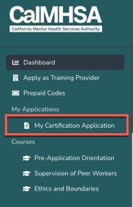 me certification application highlighted by a red box