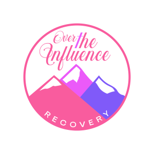 Over the Influence Recovery logo shows three mountains under company name. Colors used are pink, purple, and magenta.